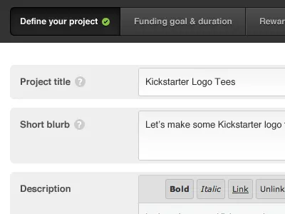 Project creation rebound form grey helvetica input kickstarter ui