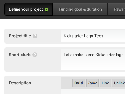 Project creation rebound form grey helvetica input kickstarter ui