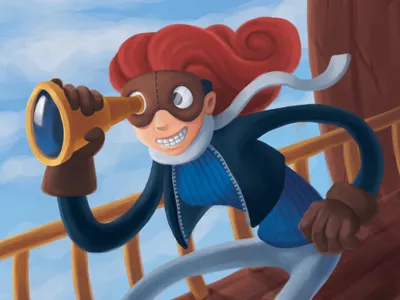 Sky Pirate Lookout - Finished goggles illustration redhead scarf silly sky spyglass