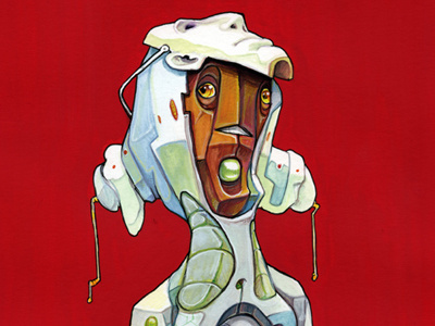 Red in the Face character gouache mask painting robot