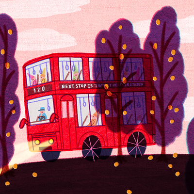 Next Stop is Tweety Heather Studio art artwork bus cloud design door driver fruit ground illust illustration ipad light passenger photoshop red transport tree tweetyheather vehicle