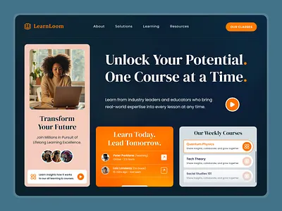 LearnLoom | Web Design Concept app brand identity branding design desktop figma graphic design learning logo mobile app mockup online course online learning photoshop responsive ui uiux web design web design concept