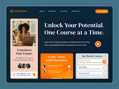 LearnLoom | Web Design Concept app brand identity branding design desktop figma graphic design learning logo mobile app mockup online course online learning photoshop responsive ui uiux web design web design concept