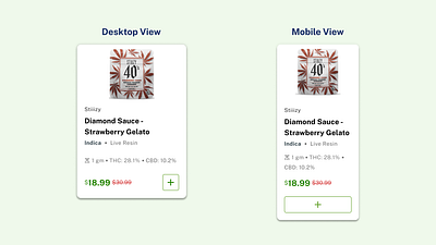 Product Card Design - Cannabis E-commerce concept design mobile responsive ui web