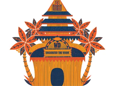 Tiki Room Tower 4 blue disney enchanted tiki room orange parrot poster tiki yellow