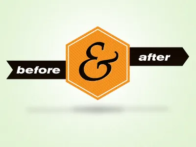 B&A ampersand arrow before and after futura palatino