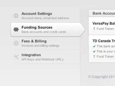 Account Settings grey preferences settings sidebar slider versapay white