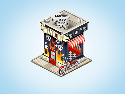 Tatoo Studio bike building construction flame game isometric pixel perfect scull social tatoo