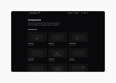 Template thumbnails for motion-primitives pro landingpage library motion saas template thumbnail ui uilibrary website