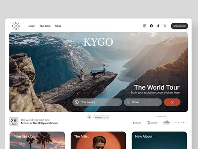 Website redesign for Kygo Music. branding design landing page ui ux webdesign