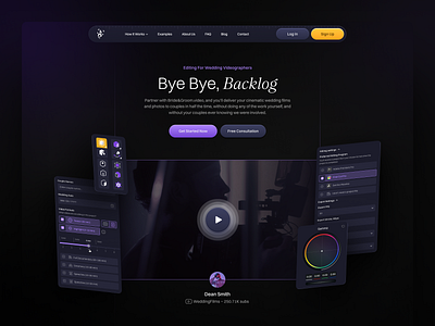 Bride&Groom. Website Redesign ai backlog business dark editing faq filmmaker header hero banner interface landing partners photo pricing responsive team theme video videographer website