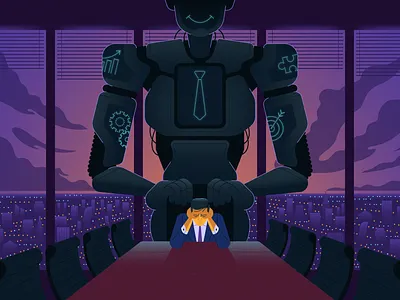 The Future of Leadership ai art business ceo city design digital art editorial editorial illustration flat illustration illustrator magazine illustration retro robot scifi tech tech illustration texture vector