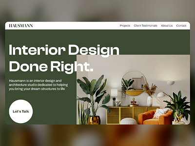 HAUSMANN - Refined Interior Design Agency Homepage architecture studio branding for designers call to action web layout clean and professional ui contact focused design elegant user experience furniture styling home decor homepage interior interior design interior solutions minimalist homepage modern architecture modern web design portfolio navigation refined aesthetics warm and inviting design web web design