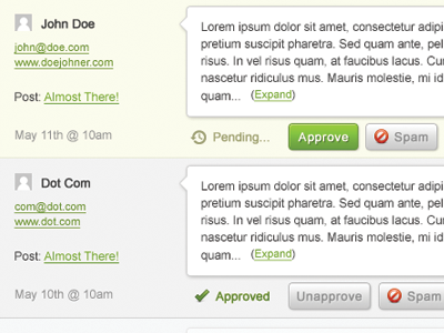 Comment Approval System blog comment ui