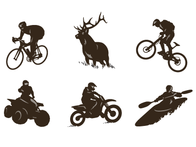 Kentucky Icons adventure animal atv bike cycle cycling deer dirt bike elk exercise helmet human icon iconography icons kayak man motorcycle outdoor paddle silhouette water