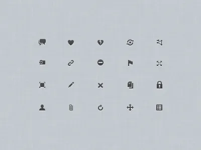 Interface / options icons for HyperWeek 16px comment delete edit expand file attached files flag full size like list move permalink reload secure send to album send to group share un like user wingardiumleviossa