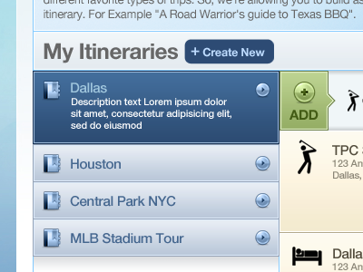 Airline's Trip Itinerary touch user interface web
