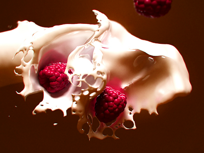 Raspberries 3d milk raspberries realflow vray