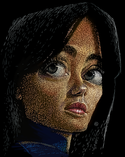 #18 - Ella Purnell. Caricature Resolution 2025 caricature ella purnell fallout illustration lucy maclean portrait scratchboard