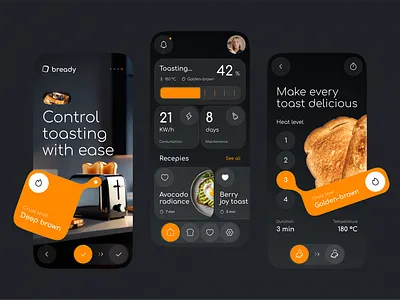 Bready — smart toaster mobile app food tech iot mobile mobile app modernui product design smart app smart home smart toaster ui uidesign uiux user experience ux