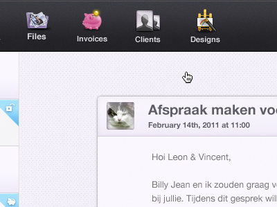 Yummygum CRM crm icons message sidebar top bar