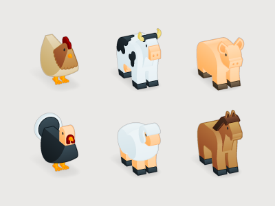 Farm Icons 3d cow hen horse icon pig sheep turkey vector