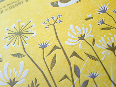 Wedding Invite Detail bird bugs flowers invite letter press texture wedding