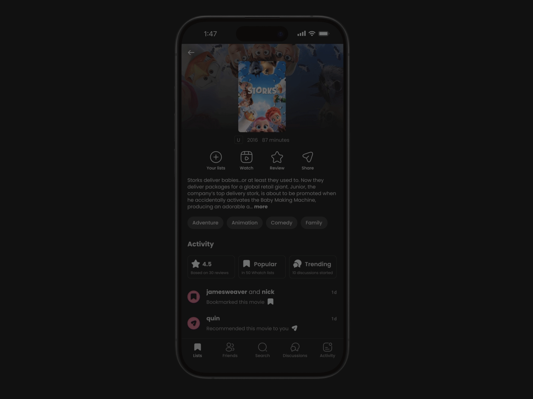 Whatch Title Screen Redesign 🎉 clean design dark design figma design film interface ios mobile app movie app movie design movies product design title screen ui user engagement uxui