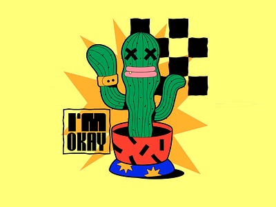 "I'm Okay" Cactus Illustration cactus cartoon cactus illustration cartoon style cheerful design colorful composition comic style creative creative illustration expressive artwork fun graphic funky design hand drawn art illustration modern art playful artwork pop art style statement art stylized illustration unique design vibrant design