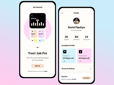 Tract Job Pro UI/UX Design account management app development app interface career tracking clean design data visualization elegant design intuitive design job application tracking job search app job tracking app minimalist ui mobile interface modern ui ux productivity tool professional dashboard profile completion profile management sleek design user friendly app