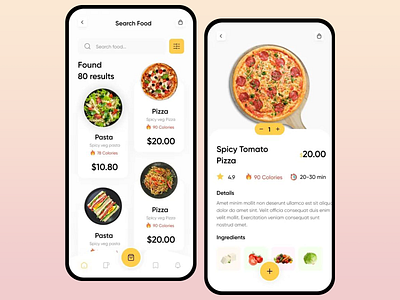 Food Delivery App UI app inspiration calorie tracker clean interface food app design food categories food delivery app food menu app intuitive ui light mode ui meal customization minimalistic design mobile app interface modern uiux online food ordering pizza ordering product listing page responsive design restaurant app user friendly design uxui design