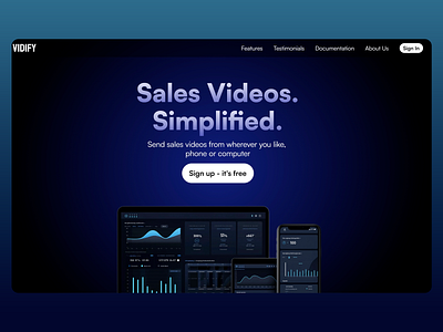 Vidify Landing Page UI call to action design clean typography creative uiux dark mode ui gradient background intuitive navigation landing page design minimalistic ui modern web design product marketing page professional website responsive layout saas landing page saas website sales video platform sleek design user friendly interface video platform ui web design trends web ui inspiration