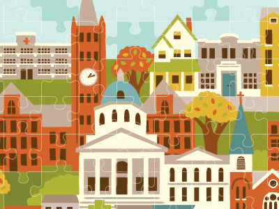 Puzzle Town option 2 buildings city illustration neighborhood progress puzzle town vector