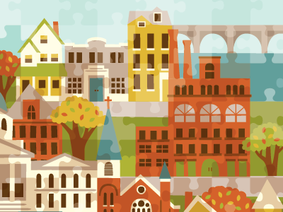 Puzzle Town option 1 buildings city illustration neighborhood progress puzzle town vector