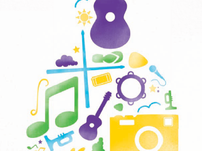 Killustration camera flip flop guitar horn illustration music summer tambourine