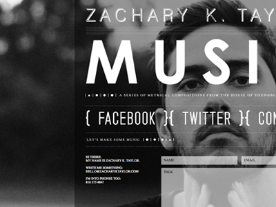 Zachary K. Taylor Music black and white photography typography website