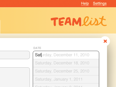 Team List hand lettering orange personal yellow