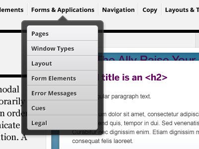 Style Guide - Nav Dropdown dropdown georgia nav navigation open sans style guide