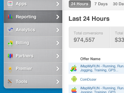 Tapjoy Portal Dribbble control panel dashboard gray icons menu navigation