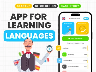 Language Learning Mobile App Design | Minute Academy app app design branding design english learning app english mobile app illustration language app language learning learn language apps logo mobile app design mobile application ui ui design ui design app user interface ux ux design app vector