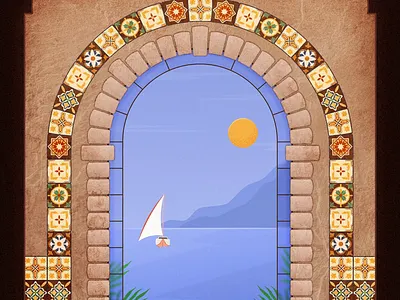 Portuguese tiles 2d animation arch illistration portuguese seaside tiles