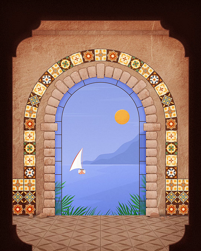 Portuguese tiles 2d animation arch illistration portuguese seaside tiles