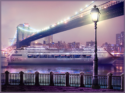 Liner illustration light liner night photoshop river ship web