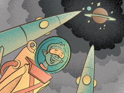 Astro boy with a big dream astronaut planets rockets