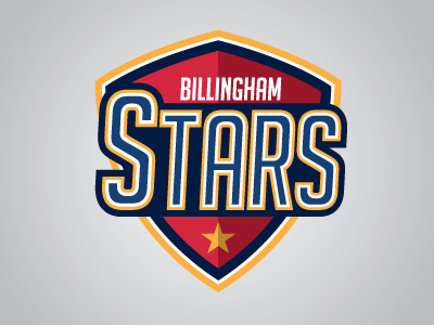Billingham Stars - Logo Idea blue gold grey ice hockey logo logo design red shield stars tone