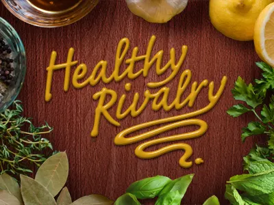 Healthy Rivalry food mustard script typography