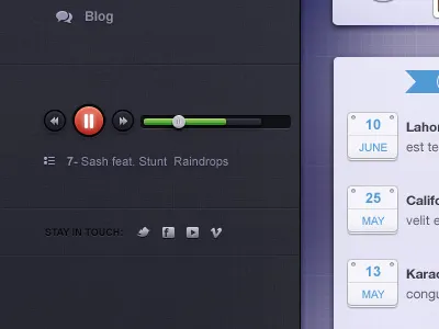 djtemplate with side nav calendar dj gui music nav player side