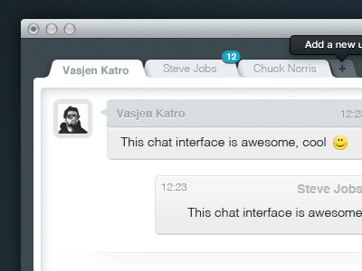 Conversation add avatar blue boubles chat grey notification smile tabs tooltip ui white