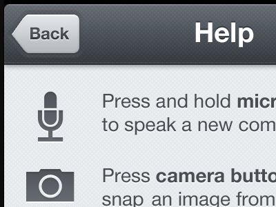 iPhone app help screen blueish button grey icons ios iphone texture