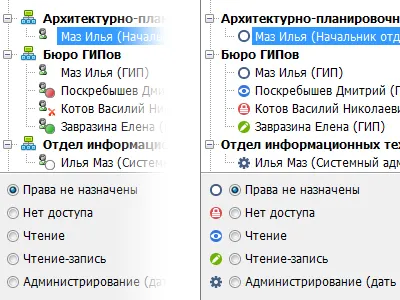 Lozman PGS: change permissions before/after dialog window ascon icon locked permissions read write readonly status